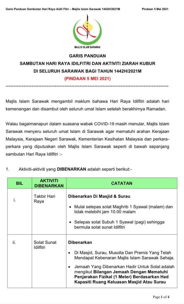 Sarawak Singkatkan Tempoh Ziarah Hari Raya Aidilfitri Daripada 7 Hari Kepada 3 Hari Sahaja
