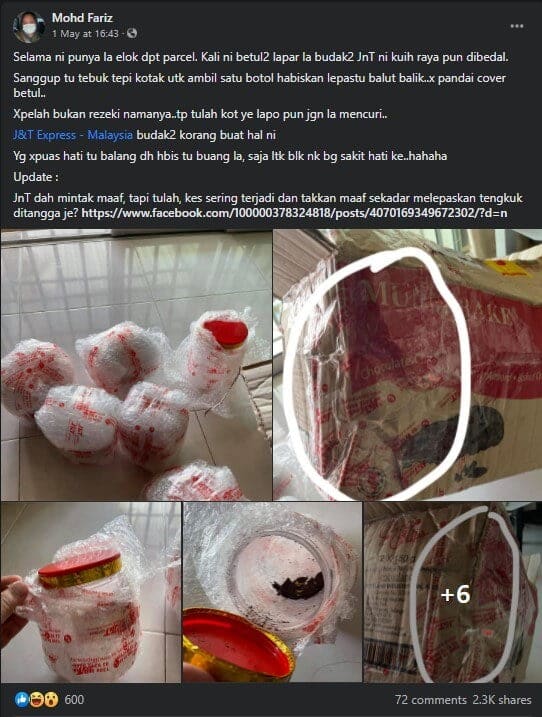 Kotak Kek Lapis Sarawak Ditebuk, Netizen Berang Barang Kiriman Banyak Lesap Dan Rosak