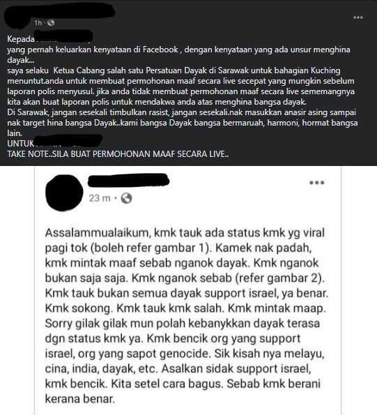 Kecam Dayak Kerana Dakwa Sokong Israel, Seorang Lelaki Di Kuching Diheret Ke Balai Polis