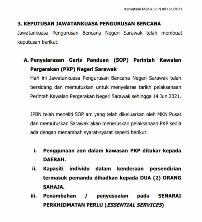 Screenshot 2021 05 31 181031 Tidak Lagi Guna Zon, PKP Sarawak Kuatkuasakan Sempadan Perjalanan Mengikut Daerah