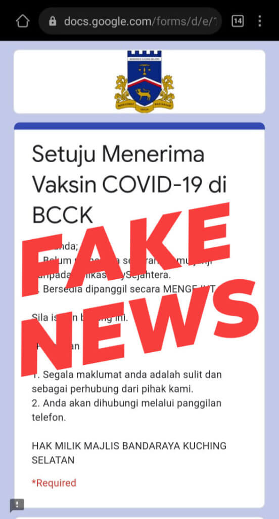 Borang Google Terima Vaksin Disahkan Palsu, MBKS Buat Laporan Polis