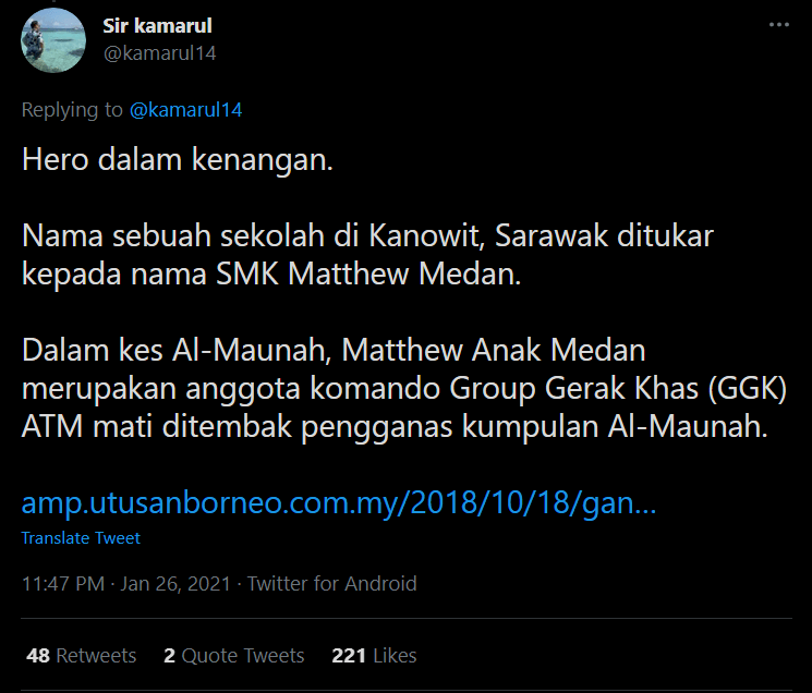 Screenshot 2021 06 06 214942 Koperal Matthew, Askar Sarawak Yang Terkorban Dalam Sejarah Hitam Al-Maunah Tahun 2000