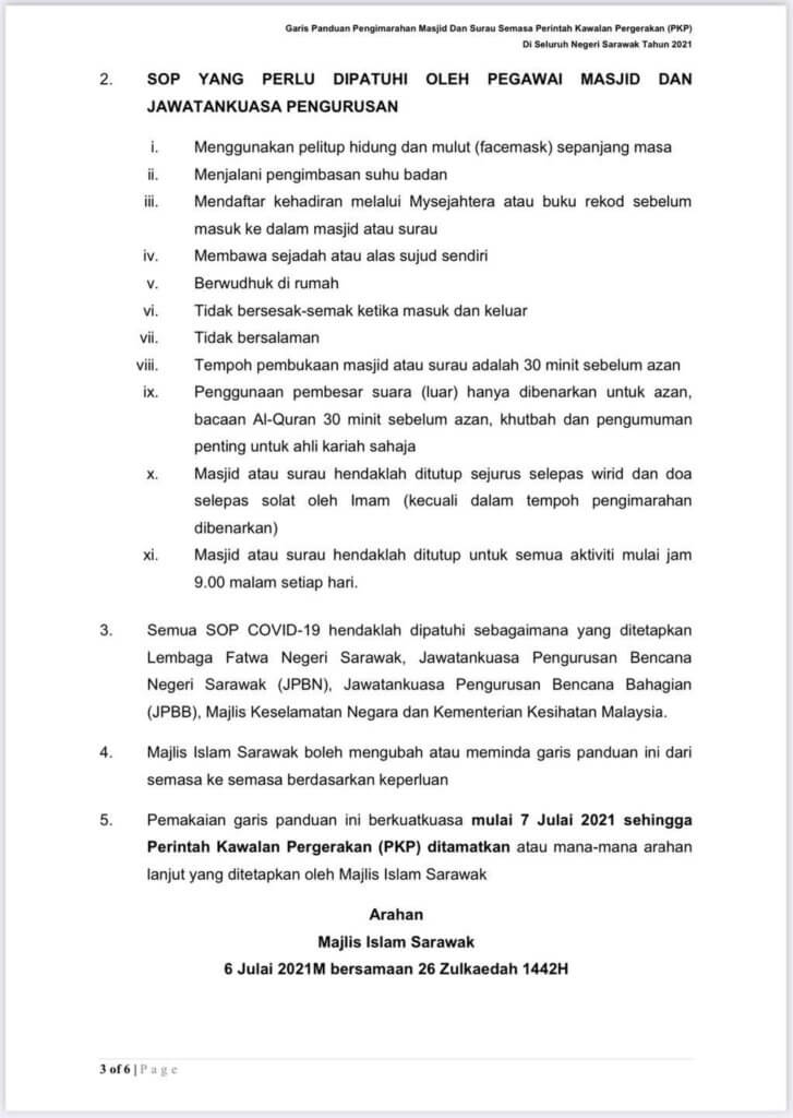 Solat Jumaat Di Masjid Jamek Sarawak Kini Dibenarkan Sehingga 400 Orang, Ini Garis Panduan Terbaharu
