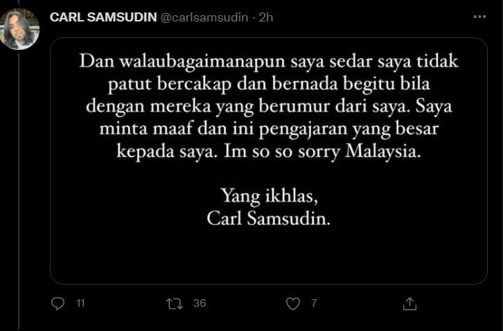 Tular Isu Biadap Terhadap Orang Tua Gelandangan, Carl Samsudin Buat Permohonan Maaf Kepada Satu Malaysia