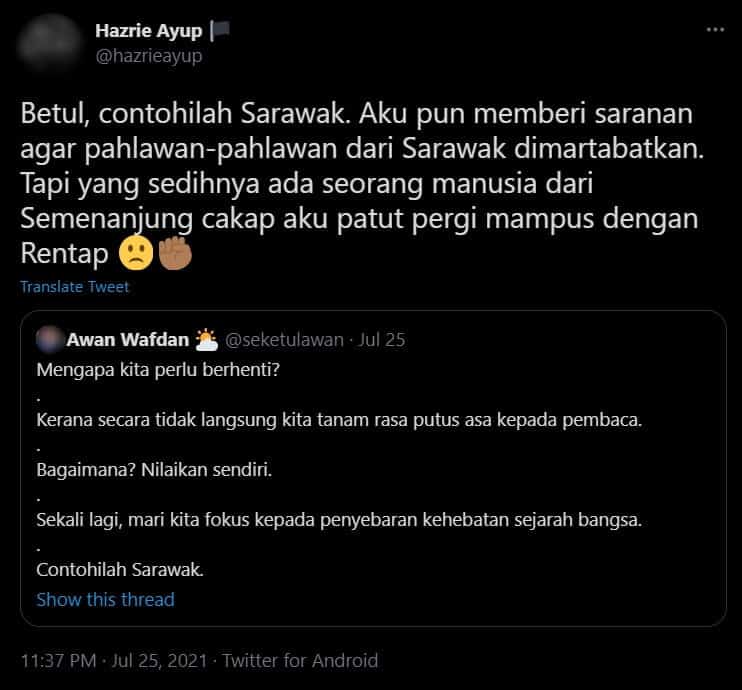 Netizen Ingin Pahlawan Sarawak Diangkat Tetapi Lelaki Ini Pula Tiba-Tiba Hina Rentap Dan Sarawak