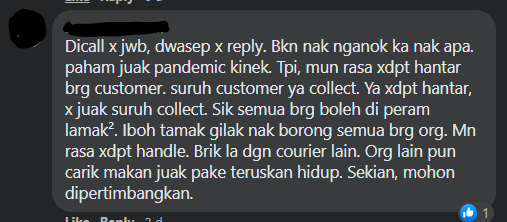 Susulan Servis Kurier Sarawak Yang Makin Memburuk, Ruangan Komen Facebooknya Diserang Netizen