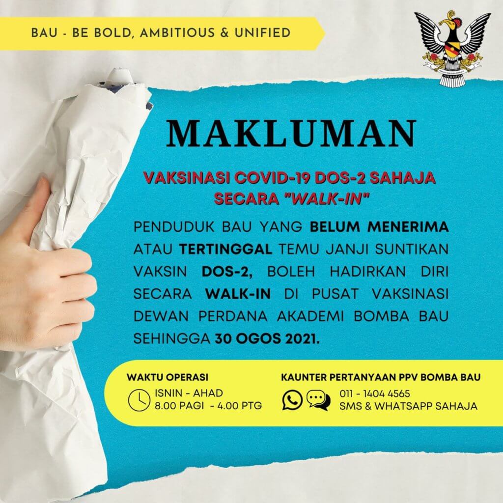 Dapatkan Segera! Ini Jadual Pemberian Vaksin Secara Walk-In Di PPV Seluruh Sarawak