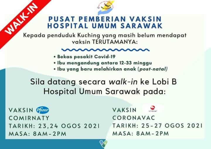 Dapatkan Segera! Ini Jadual Pemberian Vaksin Secara Walk-In Di PPV Seluruh Sarawak