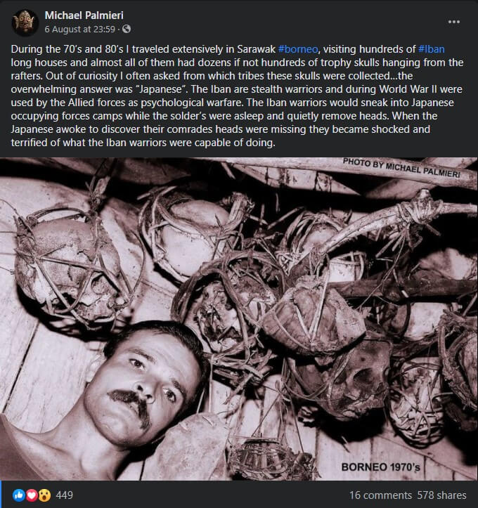 Lelaki Ini Muat Naik Gambar Bersama Tengkorak, Rupanya Kepala Askar Jepun Yang Dipenggal Orang Iban