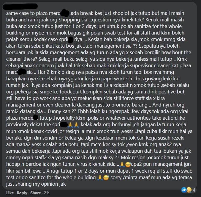 Majikan Di Kuching Paksa Pekerja Positif Turun Kerja, Lelaki Ini Rayu Cadangan Untuk Buat Aduan