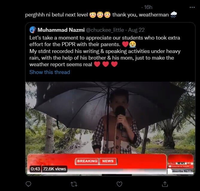 [VIDEO] Sanggup Buat Liputan Cuaca Dalam Hujan, Usaha PDPR Budak Lelaki Di Lawas Ini Terima Pujian Netizen