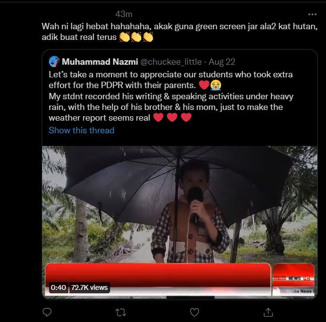 [VIDEO] Sanggup Buat Liputan Cuaca Dalam Hujan, Usaha PDPR Budak Lelaki Di Lawas Ini Terima Pujian Netizen