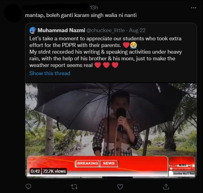 [VIDEO] Sanggup Buat Liputan Cuaca Dalam Hujan, Usaha PDPR Budak Lelaki Di Lawas Ini Terima Pujian Netizen