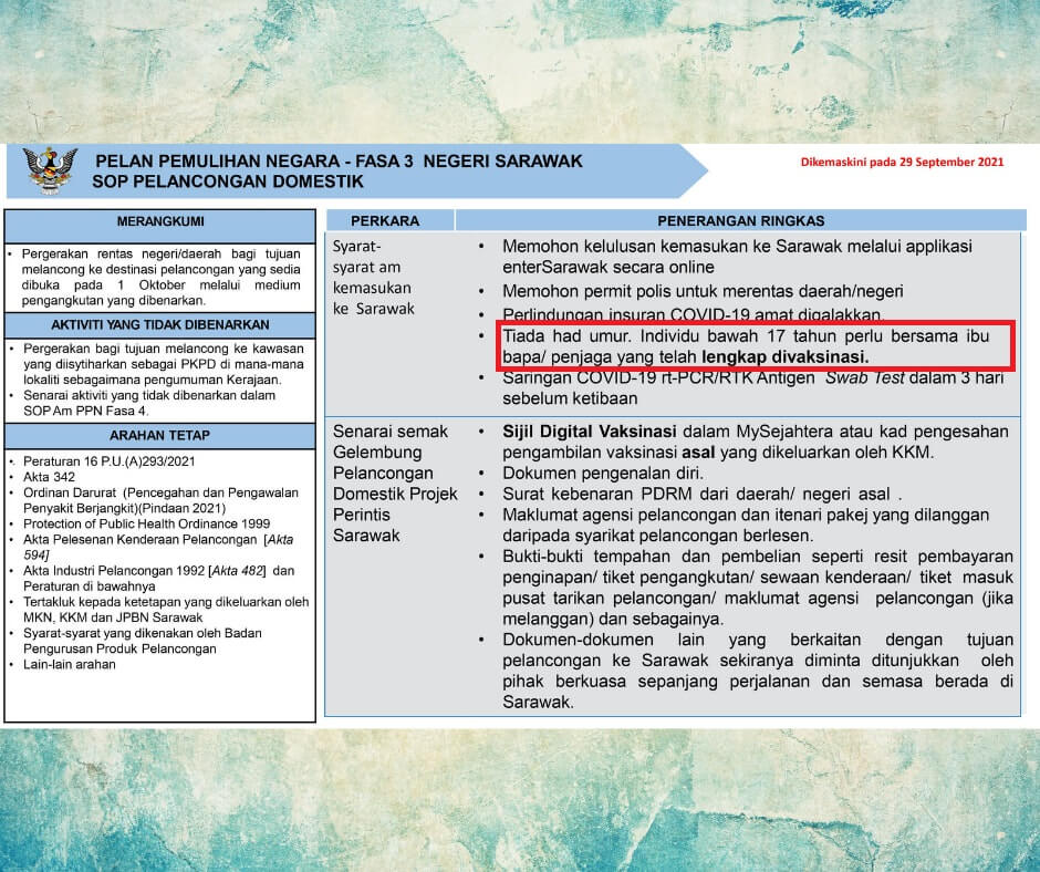 SOP Pergerakan Kanak-Kanak JPBNS Dan Pelancongan Domestik Ke Sarawak Jadi Persoalan Netizen