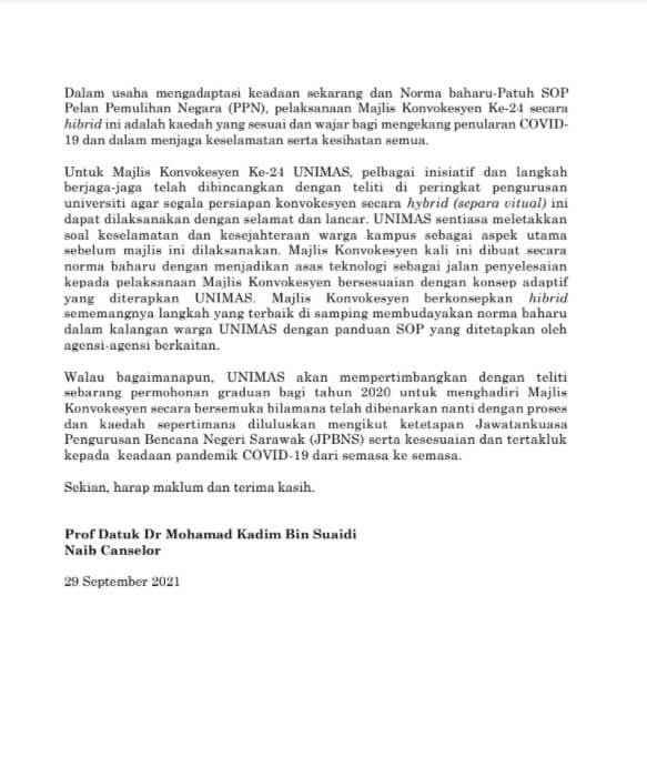Universiti Malaysia Sarawak Bakal Raikan Graduan 2020 Dengan Majlis Konvokesyen Hibrid