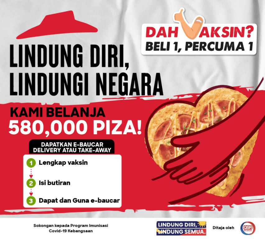 Individu Lengkap 2 Dos Vaksin Layak Tebus E-Baucar Beli 1 Percuma 1 KFC Dan Pizza Hut