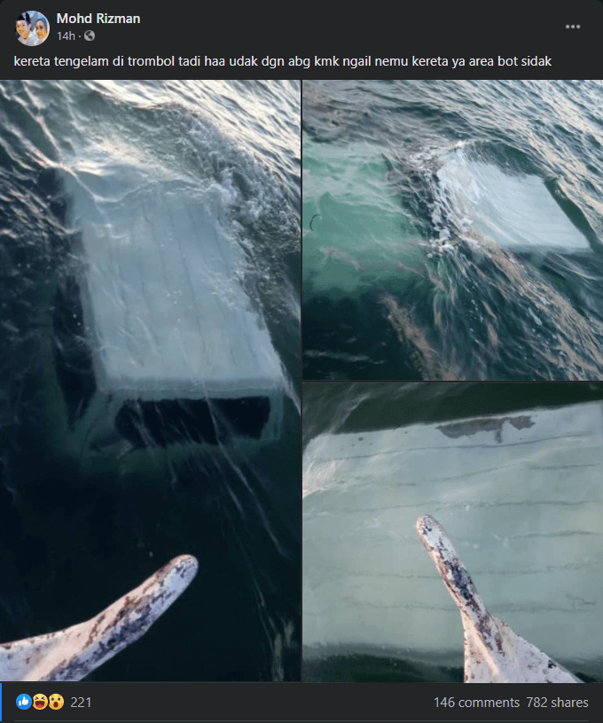 Sepasang Pemancing Terjumpa Kereta Hampir Terapung Di Laut Pantai Trombol, Kuching