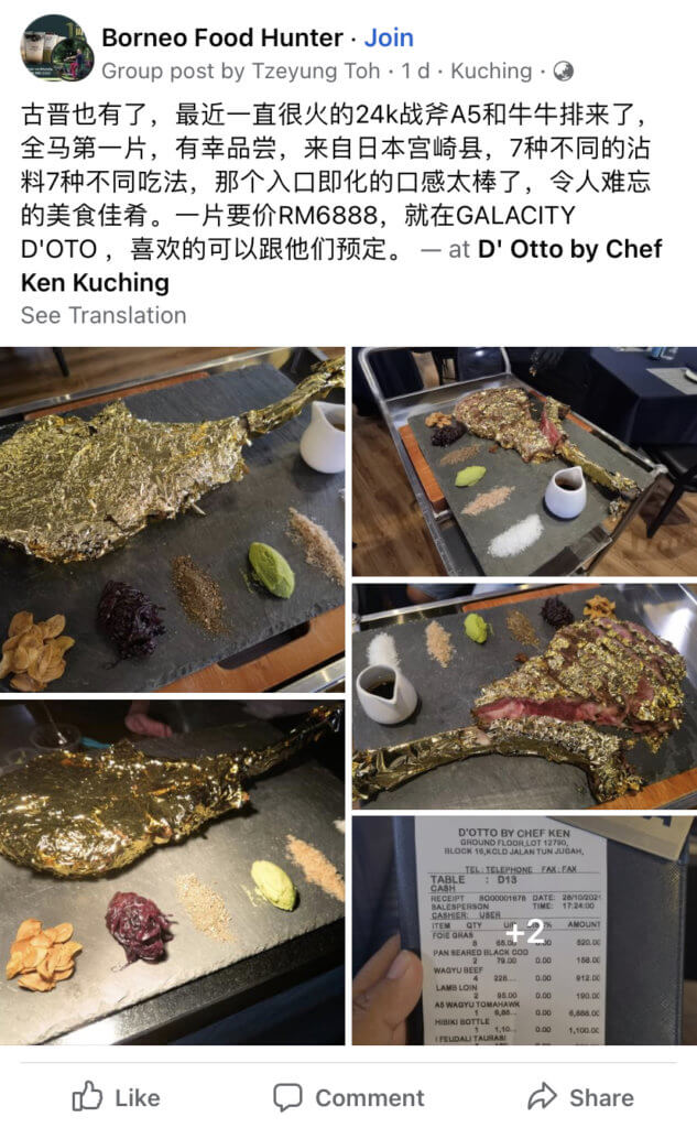 Wagyu Tomahawk Bersalut Emas Harga RM6888 Jadi Bualan Di Kuching