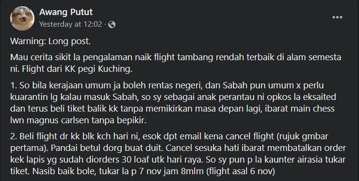 Asyik Batal Tanpa Sebab, Lelaki Ini Tetap Ditinggal Pesawat Ke Kuching Kerana Kelembapan Syarikat Penerbangan