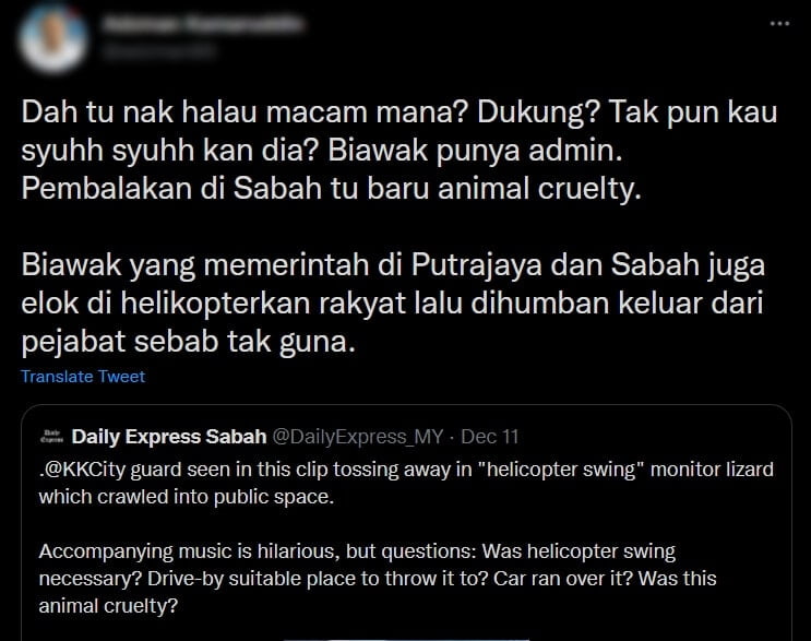 'Nak Dukung Dulu Ke?', Aksi Pengawal Keselamatan Hayun Biawak Di Sabah Cetus Perdebatan Kalangan Netizen