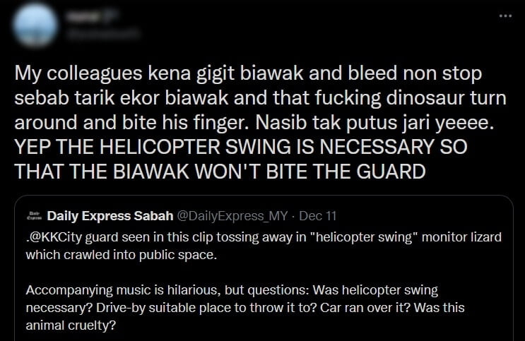 'Nak Dukung Dulu Ke?', Aksi Pengawal Keselamatan Hayun Biawak Di Sabah Cetus Perdebatan Kalangan Netizen