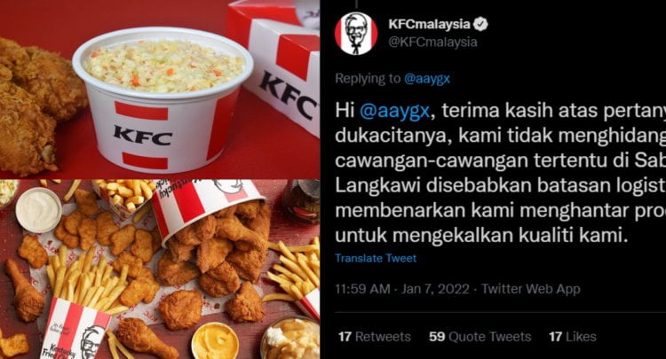 Sedihnya! KFC Tidak Lagi Hidangkan Coleslaw Di Cawangan Tertentu Di Sabah, Sarawak Dan Langkawi