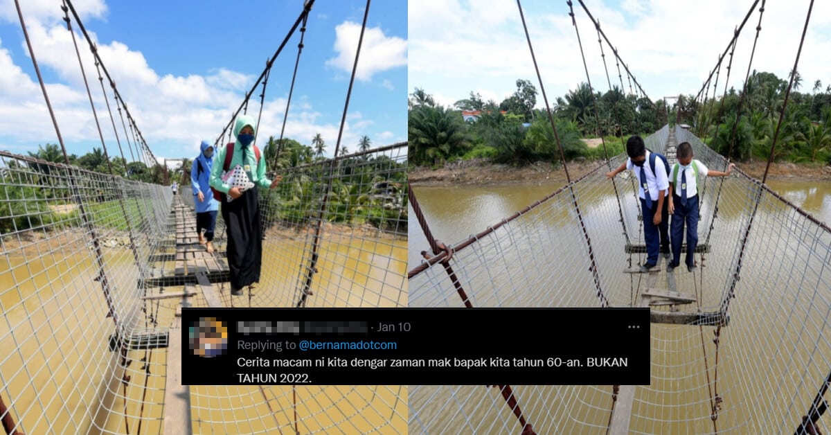 "Negara Bukan Takda Duit," Netizen Geram Pelajar Sabah Terpaksa Harung Jambatan Merbahaya Ke Sekolah