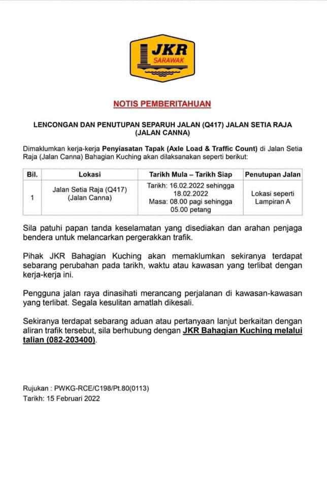 Kerja-Kerja Penyiasatan Tapak Di Jalan Setia Raja Ditutup Sehingga 5 Petang Ini 8 Kerja-Kerja Penyiasatan Tapak Di Jalan Setia Raja Ditutup Sehingga 5 Petang Ini