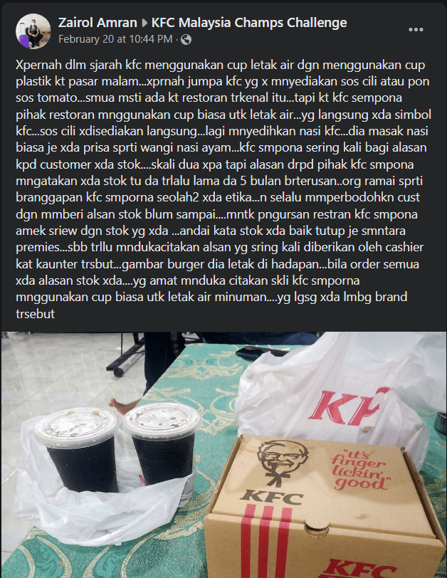 Sekali Lagi Pelanggan Kecewa, KFC Bagi Alasan Kehabisan Stok Hampir 5 Bulan Di Cawangan Semporna