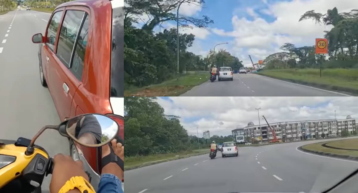 "Nang Kuat Kaki Ya" - Netizen Tabik Abang Motosikal Ini Bantu 'Tolak' Kereta Di Bulatan Gersik