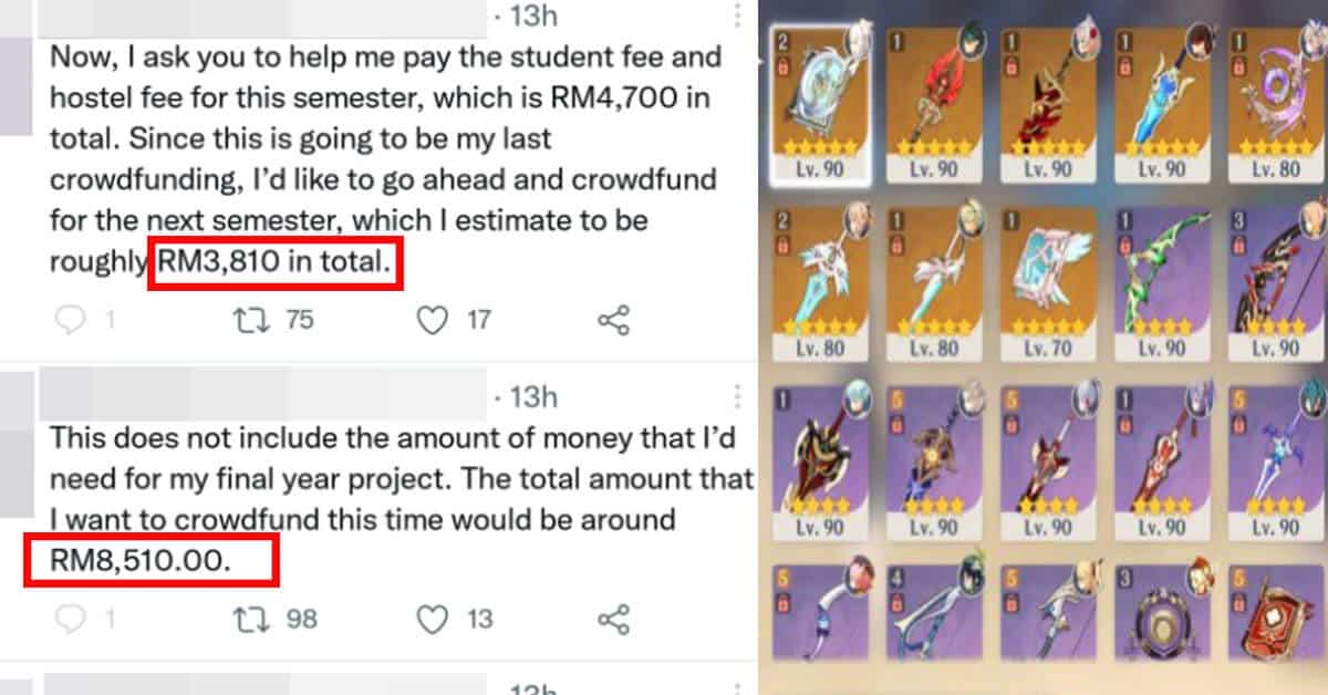 Lelaki Ini Selamba Minta Sumbangan Untuk Yuran Semester, Sekali Kantoi Miliki Banyak Item Bangsawan Genshin Impact