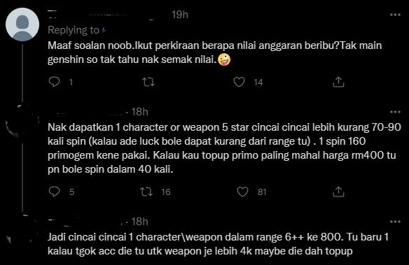 Lelaki Ini Selamba Minta Sumbangan Untuk Yuran Semester, Sekali Kantoi Miliki Banyak Item Bangsawan Genshin Impact 18 image 12 Lelaki Ini Selamba Minta Sumbangan Untuk Yuran Semester, Sekali Kantoi Miliki Banyak Item Bangsawan Genshin Impact