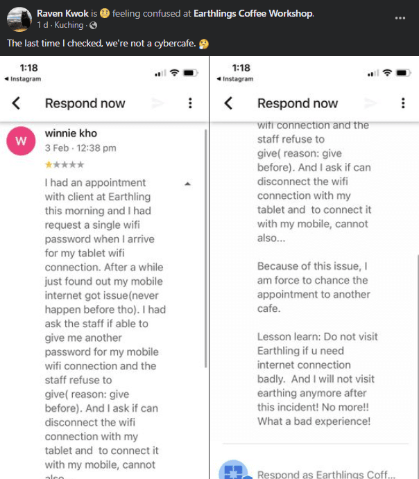 Kerana Gangguan Sambungan Wifi, 'Karen' Kuching Beri Rating Buruk Untuk Kafe Di Kuching Ini 7 Kerana Gangguan Sambungan Wifi, 'Karen' Kuching Beri Rating Buruk Untuk Kafe Di Kuching Ini