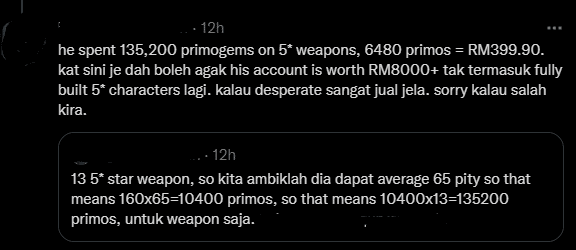 Lelaki Ini Selamba Minta Sumbangan Untuk Yuran Semester, Sekali Kantoi Miliki Banyak Item Bangsawan Genshin Impact 22 image 9 Lelaki Ini Selamba Minta Sumbangan Untuk Yuran Semester, Sekali Kantoi Miliki Banyak Item Bangsawan Genshin Impact