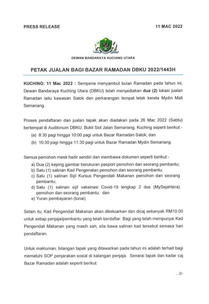Perhatian Untuk Peniaga! Pendaftaran Tapak Peniaga Bazaar Ramadan Satok Dan Mydin Semariang Kini Dibuka 8 Perhatian Untuk Peniaga! Pendaftaran Tapak Peniaga Bazaar Ramadan Satok Dan Mydin Semariang Kini Dibuka