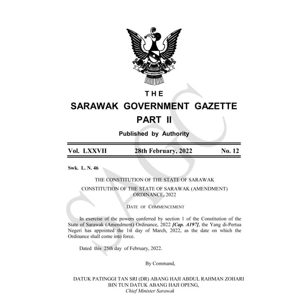 'Ketua Menteri' Di Sarawak Sah Bertukar Gelaran Sebagai 'Premier' Berkuatkuasa Hari Ini