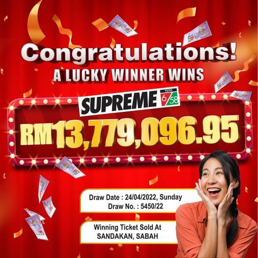 Individu Di Sabah Dilaporkan Memenangi Hadiah 'Jackpot' Sports Toto Sebanyak RM 13 Juta