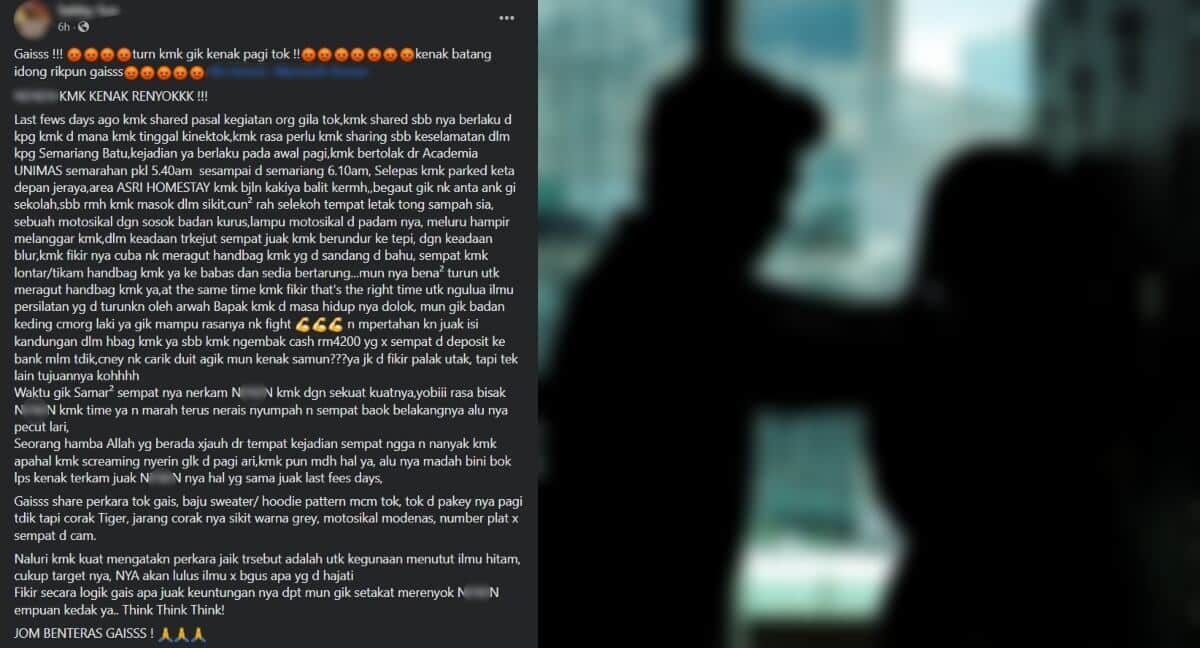 Payudara Tiba-Tiba 'Diterkam' Lelaki Asing Di Semariang Batu, Wanita Ini Beri Amaran Supaya Berhati-Hati