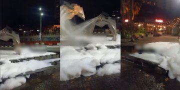 Serbuk Pencuci Dituang Dalam Air, Netizen Berang Pancuran Air Waterfront Kuching Dicemari Vandalisme