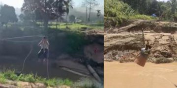 Aksi Bahaya Ke Sekolah Naik Flying Fox Tong Minyak, Netizen Bimbang Keselamatan Pelajar Pedalaman Sabah Ini
