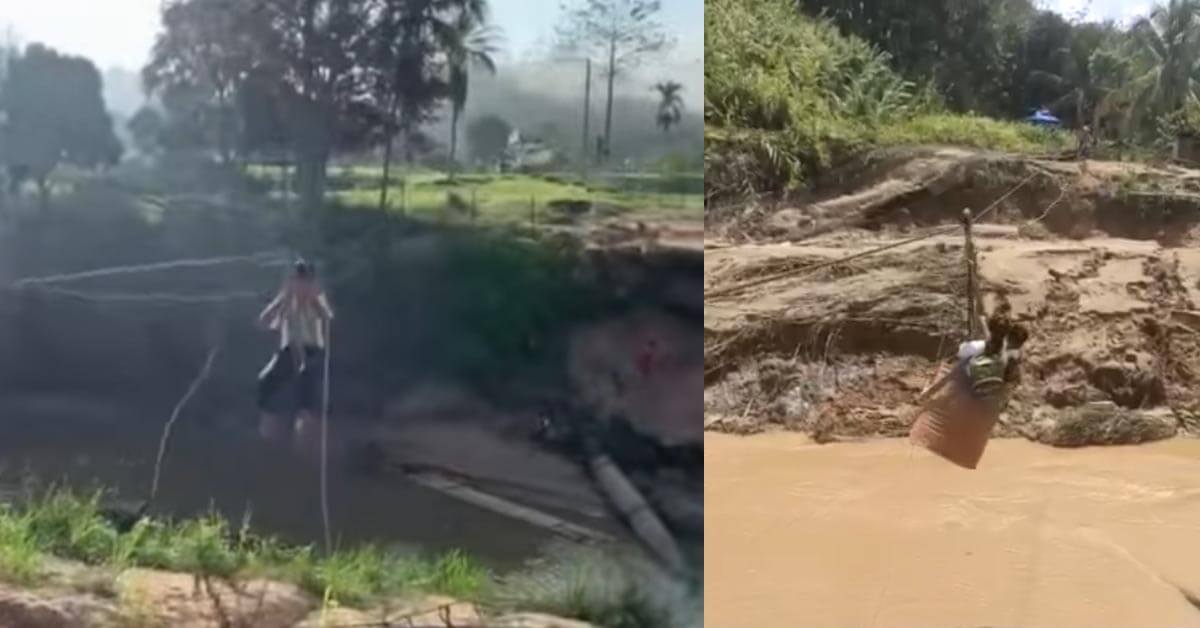 Aksi Bahaya Ke Sekolah Naik Flying Fox Tong Minyak, Netizen Bimbang Keselamatan Pelajar Pedalaman Sabah Ini