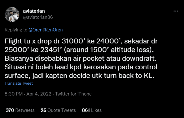 Pesawat MAS Ke Tawau U-Turn Ke KLIA Selepas 30 Minit, Penumpang Ini Kongsi Detik Cemas