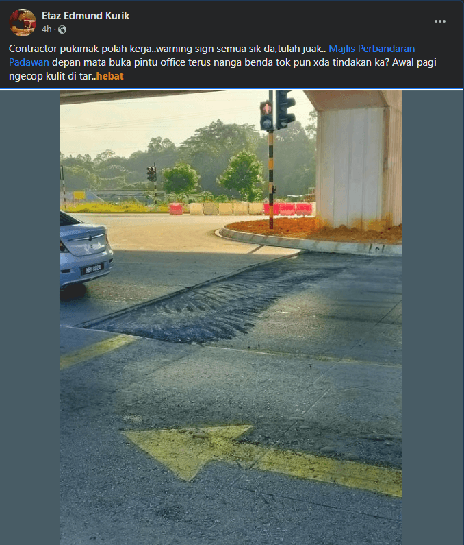 Jalan 'Bertakak' Tanpa Papan Tanda Amaran Di Batu 10, Netizen Bengang Situasi Membahayakan Pengguna