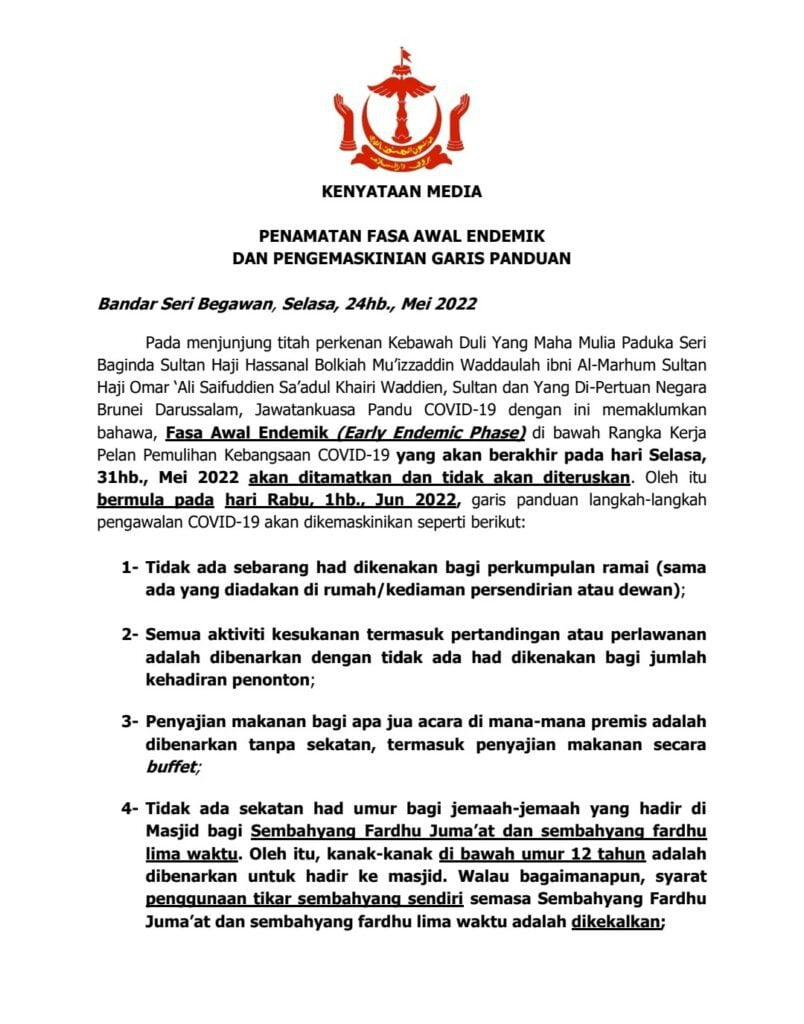 Penamatan Fasa Awal Endemik, Brunei Pertimbang Pembukaan Sempadan Darat Dan Laut