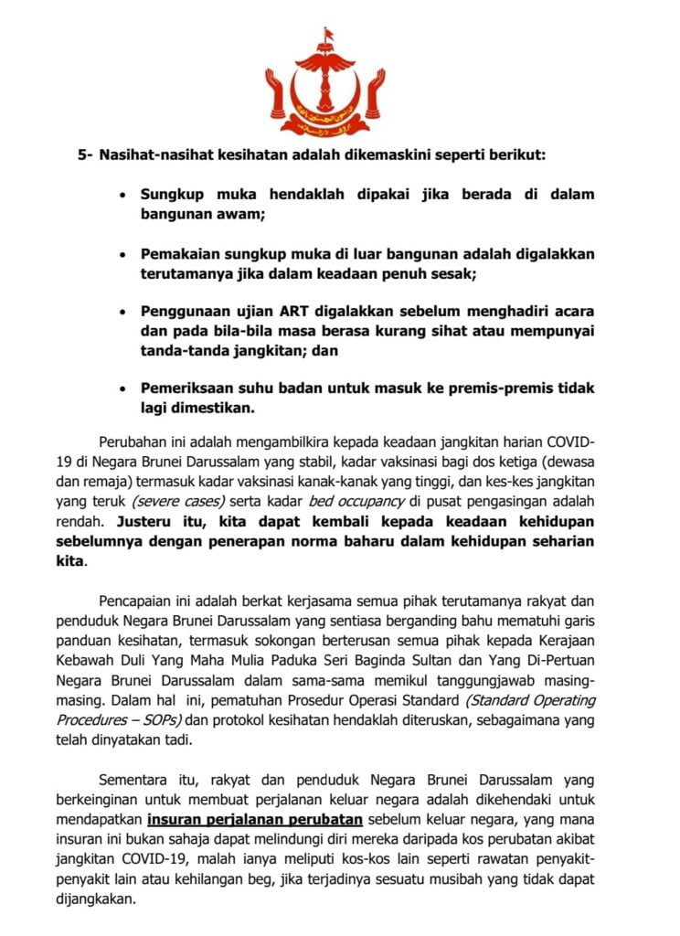 Penamatan Fasa Awal Endemik, Brunei Pertimbang Pembukaan Sempadan Darat Dan Laut