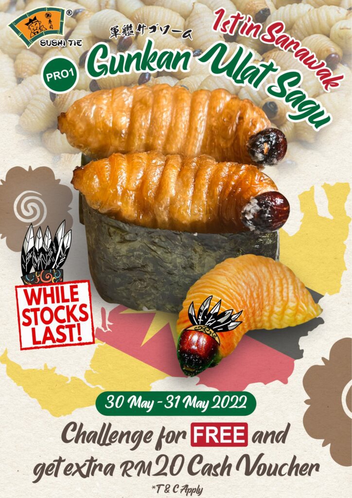 Sukakan Cabaran? Sushi Ulat Sagu Challenge, Anda Boleh Dapatkan Baucar RM20 Di Sushi Tie