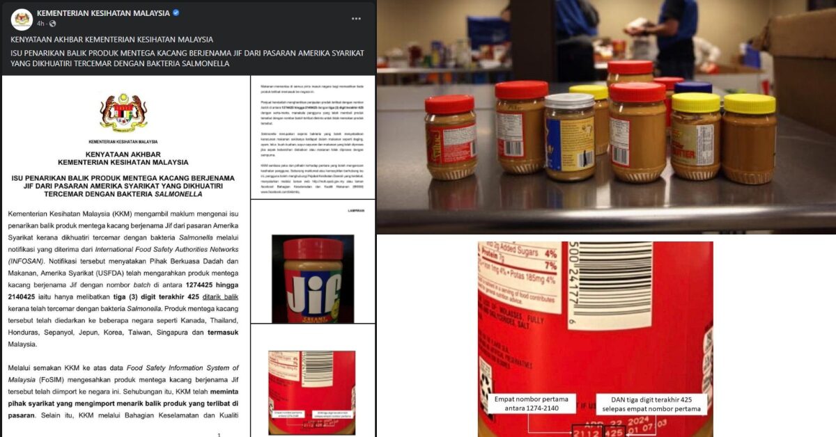 Dikhuatir Tercemar Dengan Salmonella, Mentega Kacang Jenama Jif Ditarik Balik Dari Pasaran