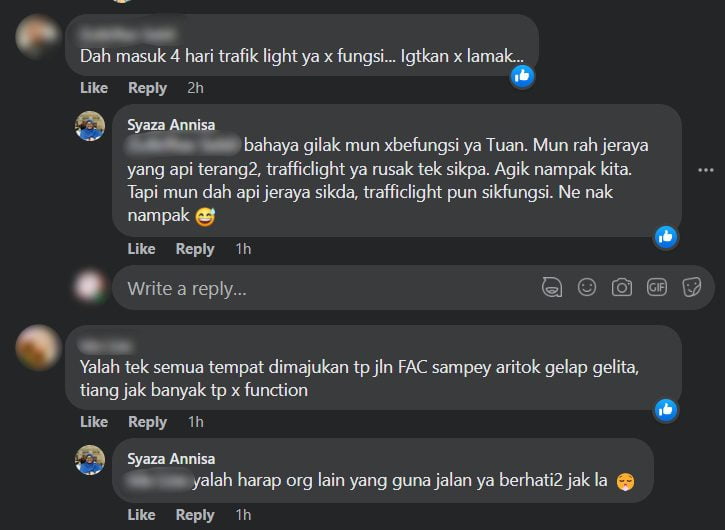 Masih Belum Ada Tindakan Dari Pihak Berkuasa, Netizen Gesa Lampu Diperbaiki Di Jalan FAC Matang