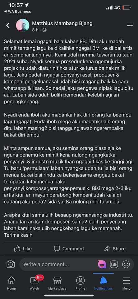 Lagu Iban Diciplak Dan Digelar 'Single' Baru, Penyanyi Asal Tersentak Kecewa