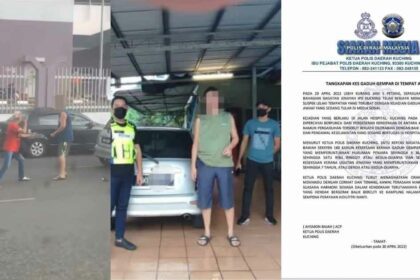 2 Lelaki Bergaduh Kerana Kereta Bergesel Di Kuching Akhirnya Ditangkap Polis